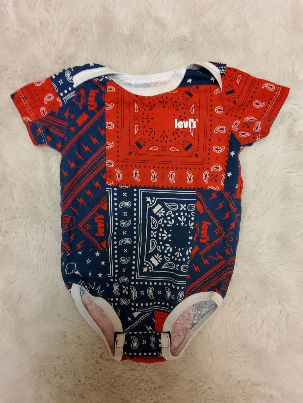 Levi's Red and Navy Bandana Patch Baby Bodysuit